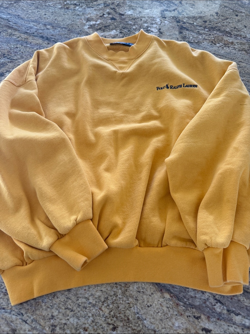Ralph Lauren Mens Mustard Crewneck Sweatshirt with Embroidered Logo